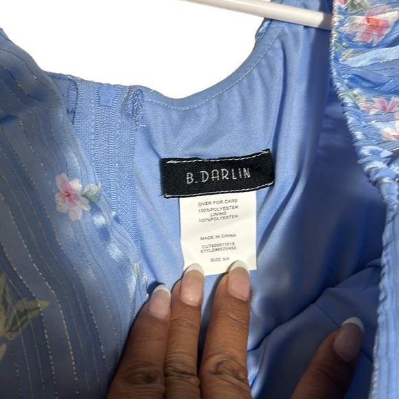 B DARLIN Womens Blue Lined Belted Padded Long Sleeve Short Dress 3/4 NWT - Picture 12 of 16